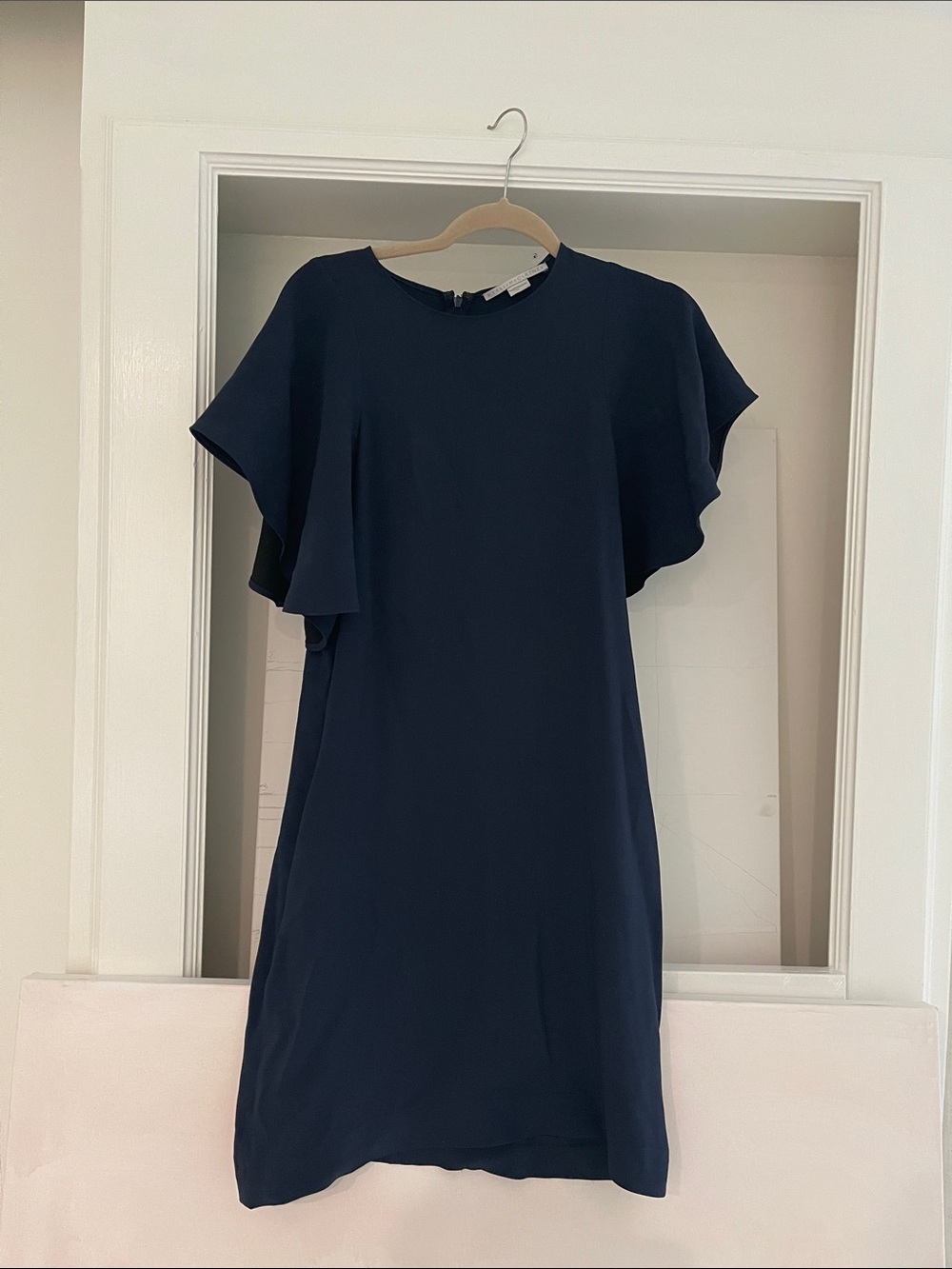 Stella McCartney Navy Ruffle-Sleeve Midi Shift Dress size 40 or size 4